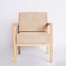 Comfy Chair, Grey with wooden arms
